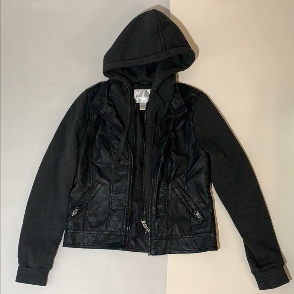 Cool Black Soft Leather Hooded Jacket Xs